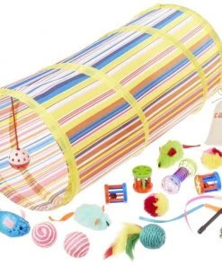 Frisco Plush, Teaser, Ball & Tunnel Variety Pack Cat Toy with Catnip, 25 count
