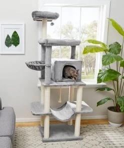 Frisco 73-in Cat Tree with Hammock, Condo, Lounge Basket, Top Perch & Bed