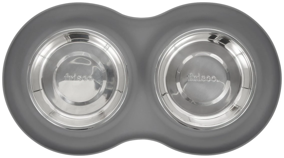 Frisco Double Stainless Steel Dog & Cat Bowl with Silicone Mat, Light Gray, 1.75 Cups 6 Frisco Double Stainless Steel Dog & Cat Bowl with Silicone Mat, Light Gray, 1.75 Cups - Image 4