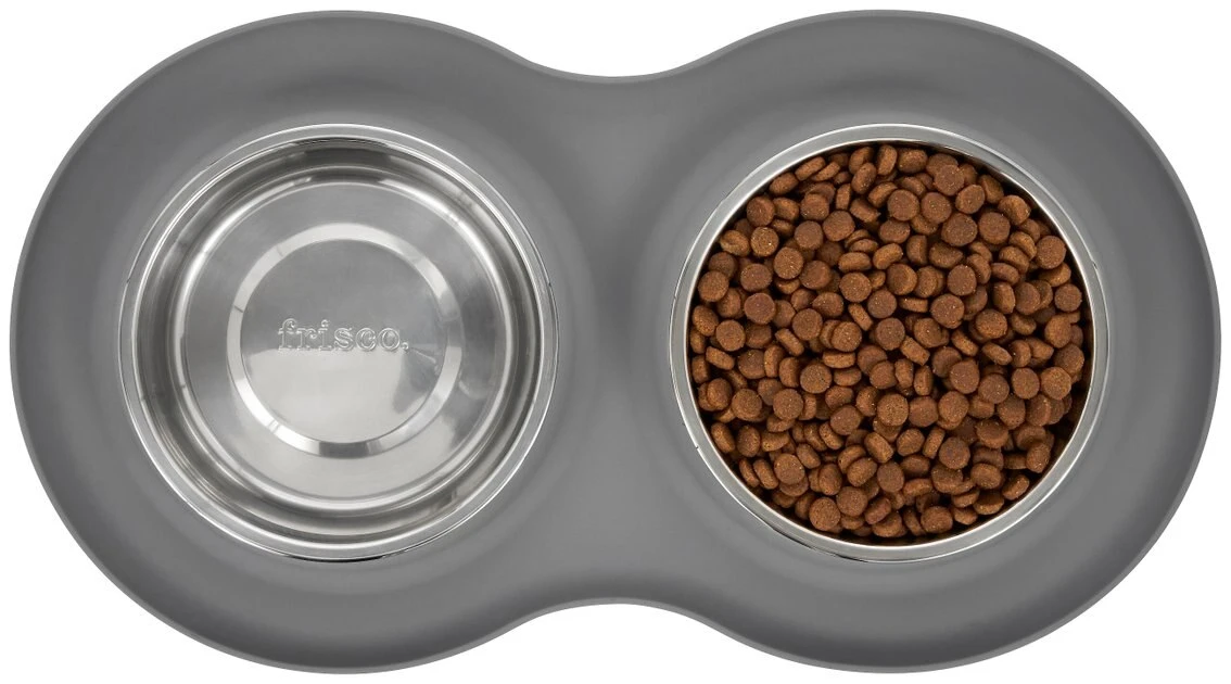 Frisco Double Stainless Steel Dog & Cat Bowl with Silicone Mat, Light Gray, 1.75 Cups 7 Frisco Double Stainless Steel Dog & Cat Bowl with Silicone Mat, Light Gray, 1.75 Cups - Image 5