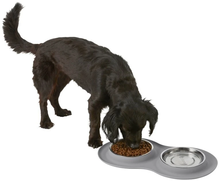 Frisco Double Stainless Steel Dog & Cat Bowl with Silicone Mat, Light Gray, 1.75 Cups 8 Frisco Double Stainless Steel Dog & Cat Bowl with Silicone Mat, Light Gray, 1.75 Cups - Image 6