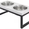 Frisco Marble Print Stainless Steel Double Elevated Dog Bowl