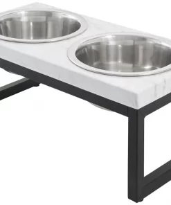 Frisco Marble Print Stainless Steel Double Elevated Dog Bowl