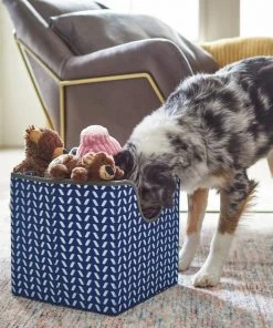 Frisco Square Collapsible Pet Toy Storage Bin, Navy Herringbone -Frisco Sales 2024 250566 PT3. SY630 V1615572181