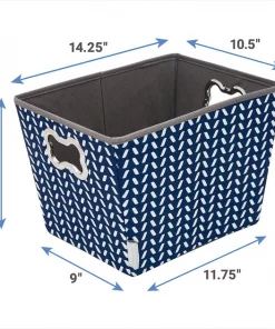 Frisco Rectangle Collapsible Pet Toy Storage Bin, Navy Herringbone -Frisco Sales 2024 250574 PT2. SY630 V1613772984