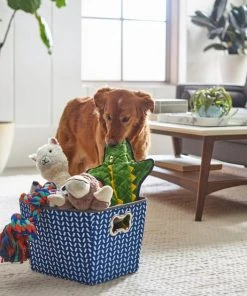 Frisco Rectangle Collapsible Pet Toy Storage Bin, Navy Herringbone -Frisco Sales 2024 250574 PT3. SY630 V1615572218