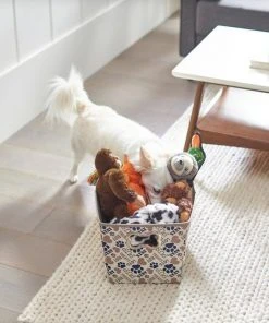 Frisco Rectangle Collapsible Pet Toy Storage Bin, Tan Novelty Paws