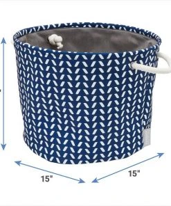 Frisco Round Collapsible Pet Toy Storage Bin, Navy Herringbone -Frisco Sales 2024 250583 PT2. SY630 V1613773007