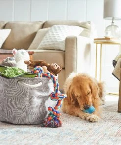 Frisco Round Collapsible Pet Toy Storage Bin, Gray Basket Weave -Frisco Sales 2024 250585 PT3. SY630 V1615572111