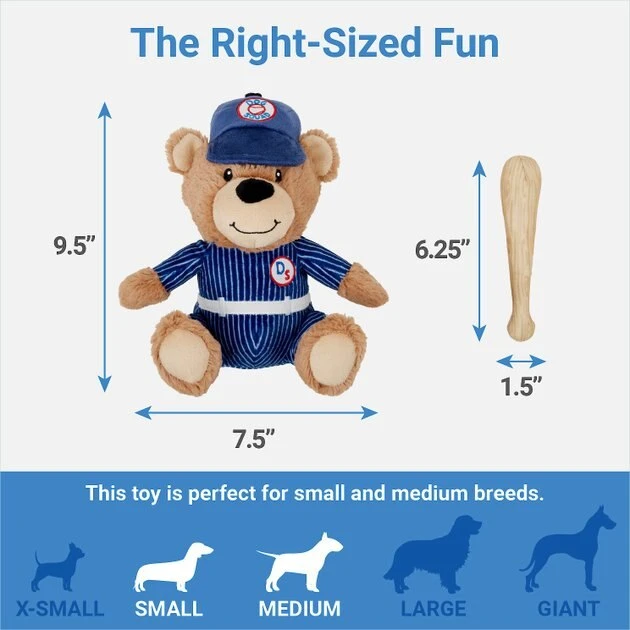 Frisco Baseball Bear Plush Squeaky Dog Toy, Blue 4 Frisco Baseball Bear Plush Squeaky Dog Toy, Blue - Image 2