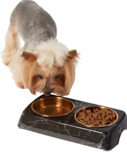 Frisco Copper Stainless Steel Double Dog & Cat Bowls with Black Marble Stand, 0.75 Cups