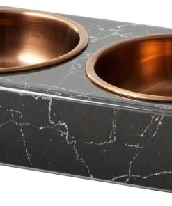 Frisco Copper Stainless Steel Double Dog & Cat Bowls with Black Marble Stand, 0.75 Cups -Frisco Sales 2024 253058 PT6. SY630 V1616595467