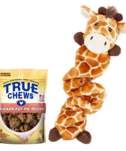 Frisco||True Chews Frisco Bungee Plush Squeaking Giraffe Dog Toy & True Chews Premium Chicken Pot Pie Recipe Dog Treats