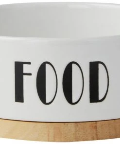 Frisco Ceramic Food Dog & Cat Bowl with Wood Base