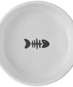 Frisco Round Meow Non-skid Ceramic Cat Bowl with Wood Base, 1.25 cups -Frisco Sales 2024 256078 PT4. SY630 V1615312284