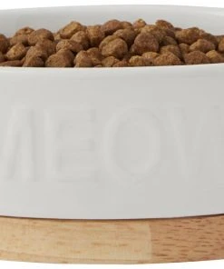 Frisco Oval Meow Non-skid Ceramic Cat Bowl with Wood Base, 1 Cup -Frisco Sales 2024 256080 PT3. SY630 V1615312053