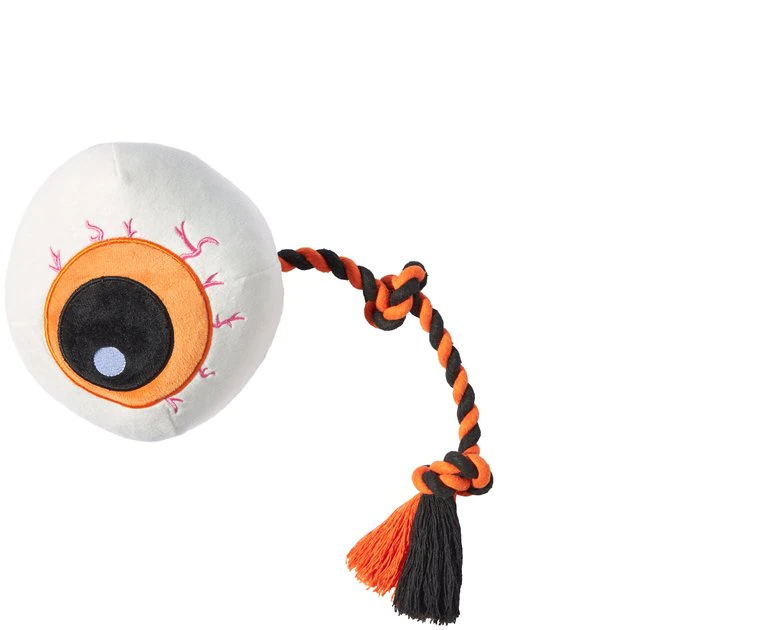 Frisco Halloween Spooky Eyeball Plush with Rope Squeaky Dog Toy 3 Frisco Halloween Spooky Eyeball Plush with Rope Squeaky Dog Toy