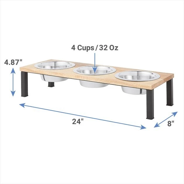 Frisco Dark Wooden Triple Elevated Stainless Steel Dog & Cat Bowl 4 Frisco Dark Wooden Triple Elevated Stainless Steel Dog & Cat Bowl - Image 2