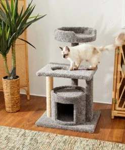 Frisco 42-in Real Carpet Cat Tree with Condo, Grey