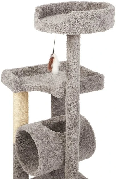 Frisco 54-in Real Carpet Cat Tree with Tunnel and Square Perches, Gray 5 Frisco 54-in Real Carpet Cat Tree with Tunnel and Square Perches, Gray - Image 3