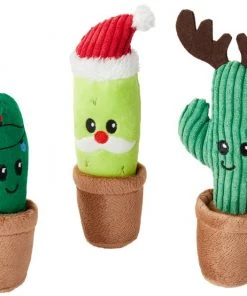 Frisco Holiday Cactus Plush Cat Toy with Catnip, 3 count