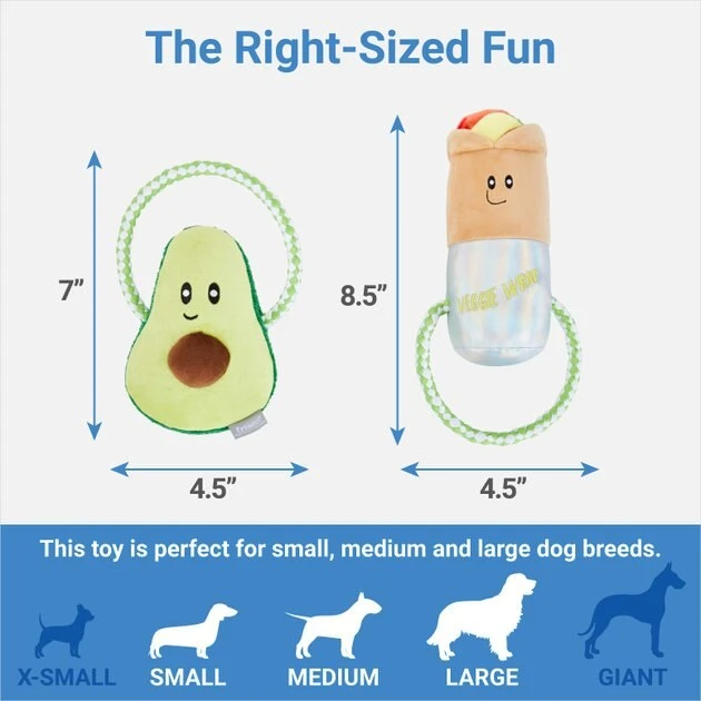 Frisco Healthy Snack Plush with Rope Dog Toy, 2 count 4 Frisco Healthy Snack Plush with Rope Dog Toy, 2 count - Image 2