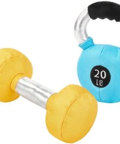 Frisco Dumbell & Kettleball Plush Squeaky Dog Toy, 2 count
