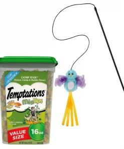 Temptations||Frisco Temptations Mixups Catnip Fever Treats + Frisco Bird Teaser with Feathers Cat Toy, Blue