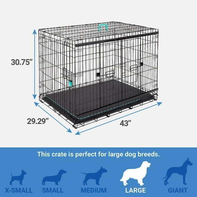 Frisco Heavy Duty Enhanced Lock Sliding Double Door Fold & Carry Wire Dog Crate & Mat Kit 4 Frisco Heavy Duty Enhanced Lock Sliding Double Door Fold & Carry Wire Dog Crate & Mat Kit - Image 2