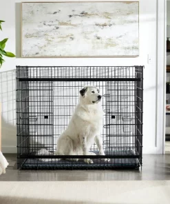 Frisco Heavy Duty Enhanced Lock Sliding Double Door Fold & Carry Wire Dog Crate & Mat Kit, 54 inch