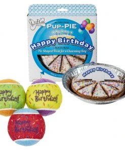 Frisco||The Lazy Dog Cookie Co. Frisco Fetch Squeaking Birthday Tennis Ball Dog Toy, 3-Pack + The Lazy Dog Cookie Co. Happy Birthday Pup-PIE Dog Treat, Boy