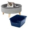 Frisco Modern Round Elevated Cat Bed + Frisco High Sided Cat Litter Box, Navy, Extra Large 24-in -Frisco Sales 2024 297988 MAIN. SY630 V1621259835