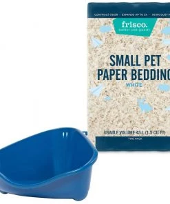 Frisco Corner Litter Box, Navy, Small + Small Animal Bedding, White