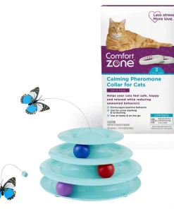 Frisco||Comfort Zone Frisco Cat Tracks Butterfly Toy + Comfort Zone On-The-Go Breakaway Calming Collar for Cats