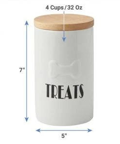 Frisco Ceramic Dog Bowl with Wood Base, 2.5 Cups + Treat Jar, 4 Cups -Frisco Sales 2024 302418 PT7. SY630 V1623061652