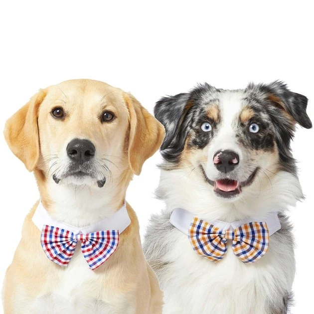 Frisco Plaid Dog & Cat Bow Tie, Red & Blue + Orange & Blue 3 Frisco Plaid Dog & Cat Bow Tie, Red & Blue + Orange & Blue