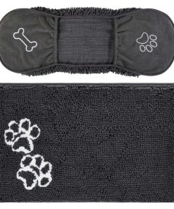 Frisco Microfiber Chenille Shammy Towel + Paw Print Mat, Gray, Large