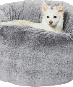 Frisco Plush Pouf Pillow Bed, Large + Marble Print Stainless Steel Double Elevated Dog Bowl, 3 Cups, Gold Stand -Frisco Sales 2024 303534 PT1. SY630 V1625174894