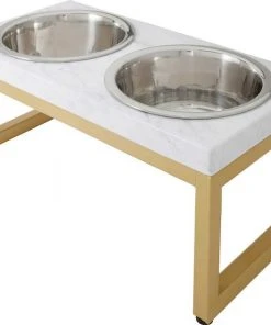Frisco Plush Pouf Pillow Bed, Large + Marble Print Stainless Steel Double Elevated Dog Bowl, 3 Cups, Gold Stand -Frisco Sales 2024 303534 PT5. SY630 V1625168260