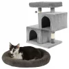 Frisco Self Warming Bolster Round Bed, Gray + 33-in Faux Fur Cat Tree & Condo, Gray