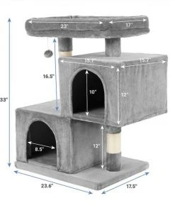 Frisco Self Warming Bolster Round Bed, Gray + 33-in Faux Fur Cat Tree & Condo, Gray -Frisco Sales 2024 303574 PT5. SY630 V1623035543