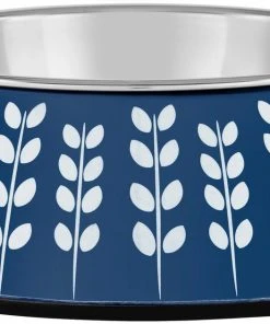 Frisco Leaf Design Stainless Steel Dog & Cat Bowl, Blue