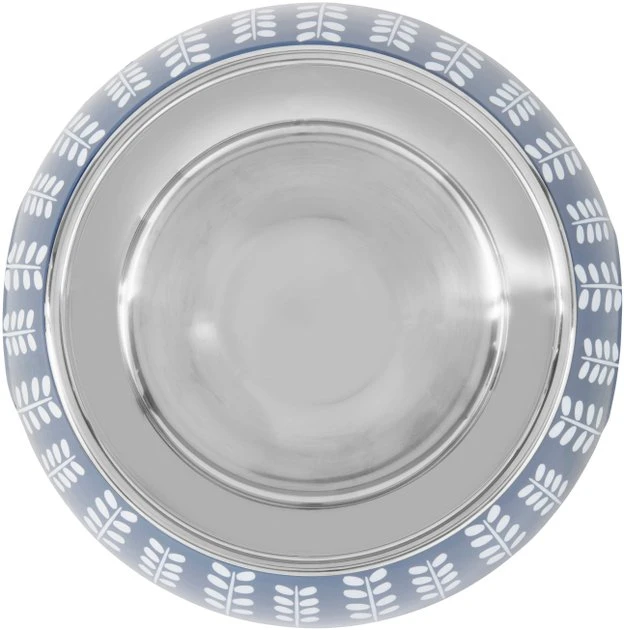 Frisco Leaf Design Stainless Steel Dog & Cat Bowl, Blue 7 Frisco Leaf Design Stainless Steel Dog & Cat Bowl, Blue - Image 5