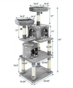 Frisco 61-in Faux Fur Tree & Condo, Gray + 38-in Cat Tree & Condo, Top Perch & Toy, Gray -Frisco Sales 2024 318964 PT2. SY630 V1630367789
