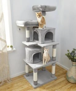 Frisco 61-in Faux Fur Tree & Condo, Gray + 38-in Cat Tree & Condo, Top Perch & Toy, Gray -Frisco Sales 2024 318964 PT4. SY630 V1630365995