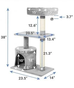 Frisco 61-in Faux Fur Tree & Condo, Gray + 38-in Cat Tree & Condo, Top Perch & Toy, Gray -Frisco Sales 2024 318964 PT6. SY630 V1630359370