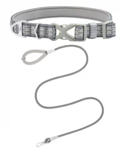 Frisco Outdoor Comfort Print Nylon Padded Collar, Large, Neck: 18 -26-in, Width: 1-in + Outdoor Ultra Reflective Rope Leash With Padded Handle, Stone Gray, 6 - ft