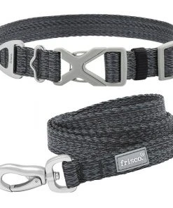 Frisco Outdoor Heathered Nylon Collar, Midnight Black, XS, Neck: 8-12-in, Width: 5/8th -in + Dog Leash, Midnight Black, SM - Length: 6-ft, Width: 5/8-in