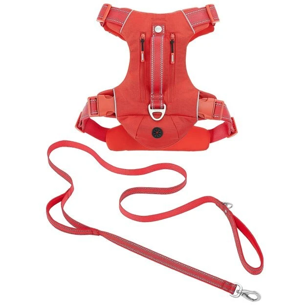 Frisco Outdoor Premium Ripstop Nylon Harness with Pocket, Sunset Orange, Large, Neck: 18 to 28-in, Girth 24 to 34-in + Reflective Comfort Padded Dog Leash, Sunset Orange, Large - Length: 6-ft, Width: 1-in 3 Frisco Outdoor Premium Ripstop Nylon Harness with Pocket, Sunset Orange, Large, Neck: 18 to 28-in, Girth 24 to 34-in + Reflective Comfort Padded Dog Leash, Sunset Orange, Large - Length: 6-ft, Width: 1-in