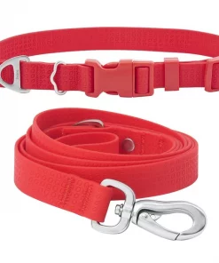 Frisco Outdoor Solid Textured Waterproof Stink Proof PVC Collar, Flamepoint Orange, Medium - Neck: 14½20-in, Width: 3/4-in + Dog Leash, Sunset Orange, Medium - Length: 6-ft, Width: 3/4-in